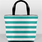 Horizontal Stripes - White and Verdigris Bucket Bag