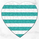 Horizontal Stripes - White and Verdigris Jigsaw Puzzle (Heart)