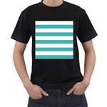 Horizontal Stripes - White and Verdigris Men s T-Shirt (Black)