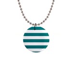 Horizontal Stripes - White and Teal 1  Button Necklace