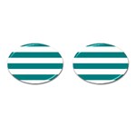Horizontal Stripes - White and Teal Cufflinks (Oval)