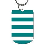 Horizontal Stripes - White and Teal Dog Tag (One Side)