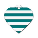 Horizontal Stripes - White and Teal Dog Tag Heart (One Side)