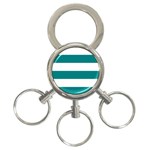 Horizontal Stripes - White and Teal 3-Ring Key Chain