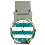 Horizontal Stripes - White and Teal Money Clip Watch