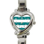 Horizontal Stripes - White and Teal Heart Italian Charm Watch