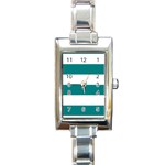 Horizontal Stripes - White and Teal Rectangle Italian Charm Watch
