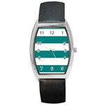 Horizontal Stripes - White and Teal Barrel Style Metal Watch