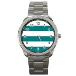 Horizontal Stripes - White and Teal Sport Metal Watch