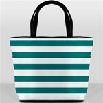 Horizontal Stripes - White and Teal Bucket Bag