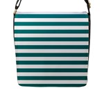 Horizontal Stripes - White and Teal Flap Closure Messenger Bag (L)