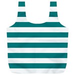 Horizontal Stripes - White and Teal Full Print Recycle Bag (XL)
