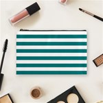 Horizontal Stripes - White and Teal Cosmetic Bag (M)