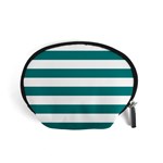 Horizontal Stripes - White and Teal Accessory Pouch (Small)
