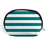 Horizontal Stripes - White and Teal Accessory Pouch (Medium)