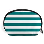 Horizontal Stripes - White and Teal Accessory Pouch (Large)