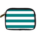 Horizontal Stripes - White and Teal Digital Camera Leather Case