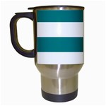 Horizontal Stripes - White and Teal Travel Mug (White)