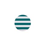 Horizontal Stripes - White and Teal 1  Mini Button