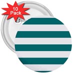 Horizontal Stripes - White and Teal 3  Button (10 pack)