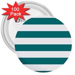 Horizontal Stripes - White and Teal 3  Button (100 pack)