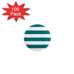 Horizontal Stripes - White and Teal 1  Mini Magnet (100 pack)