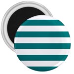 Horizontal Stripes - White and Teal 3  Magnet