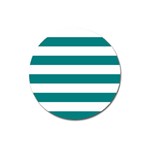 Horizontal Stripes - White and Teal Magnet 3  (Round)