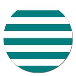 Horizontal Stripes - White and Teal Magnet 5  (Round)