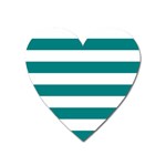 Horizontal Stripes - White and Teal Magnet (Heart)