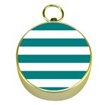 Horizontal Stripes - White and Teal Gold Compass