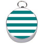 Horizontal Stripes - White and Teal Silver Compass