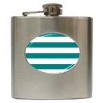 Horizontal Stripes - White and Teal Hip Flask (6 oz)