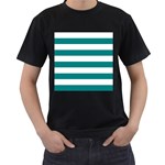 Horizontal Stripes - White and Teal Men s T-Shirt (Black)
