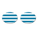 Horizontal Stripes - White and Cerulean Cufflinks (Oval)