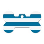 Horizontal Stripes - White and Cerulean Dog Tag Bone (Two Sides)