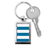 Horizontal Stripes - White and Cerulean Key Chain (Rectangle)