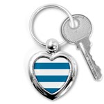 Horizontal Stripes - White and Cerulean Key Chain (Heart)