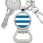 Horizontal Stripes - White and Cerulean Bottle Opener Key Chain