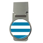 Horizontal Stripes - White and Cerulean Money Clip (Round)