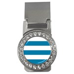 Horizontal Stripes - White and Cerulean Money Clip (CZ)
