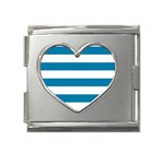 Horizontal Stripes - White and Cerulean Mega Link Heart Italian Charm (18mm)