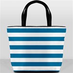 Horizontal Stripes - White and Cerulean Bucket Bag