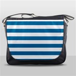 Horizontal Stripes - White and Cerulean Messenger Bag