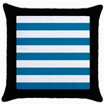 Horizontal Stripes - White and Cerulean Throw Pillow Case (Black)