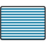 Horizontal Stripes - White and Cerulean Fleece Blanket (Large) (One Side)