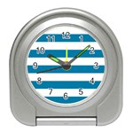 Horizontal Stripes - White and Cerulean Desk Alarm Clock