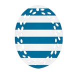 Horizontal Stripes - White and Cerulean Oval Filigree Ornament (Two Sides)
