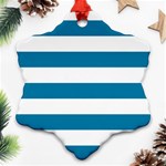Horizontal Stripes - White and Cerulean Snowflake Ornament (Two Sides)