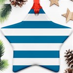 Horizontal Stripes - White and Cerulean Ornament (Star)